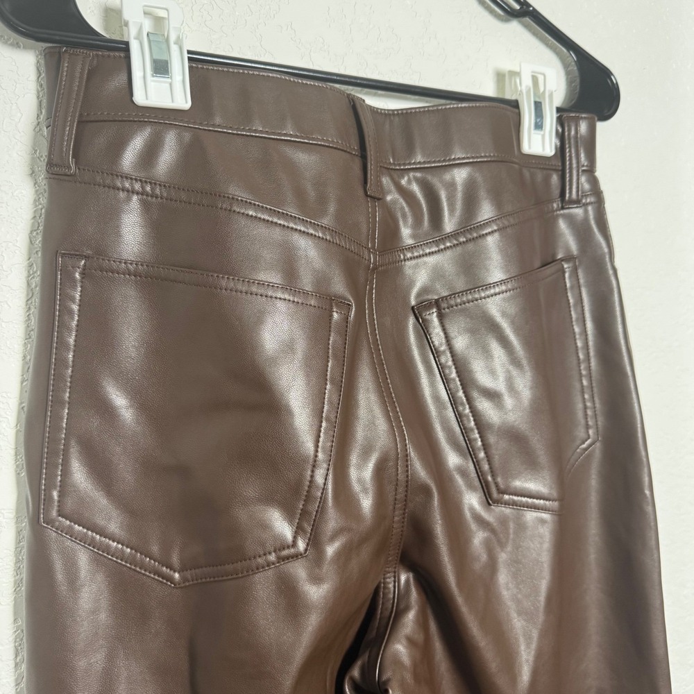 Abercrombie & Fitch Vegan Leather Pants Women 29 8S Brown 90s Straight High Rise - Picture 6 of 7